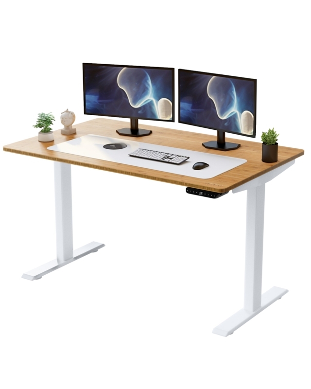 Electric Standing Desk Minimalist Black T-Frame Wood Top Home Office