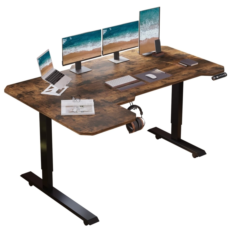 Electric Standing Desk White T-Frame Base Cable Grommets Modern