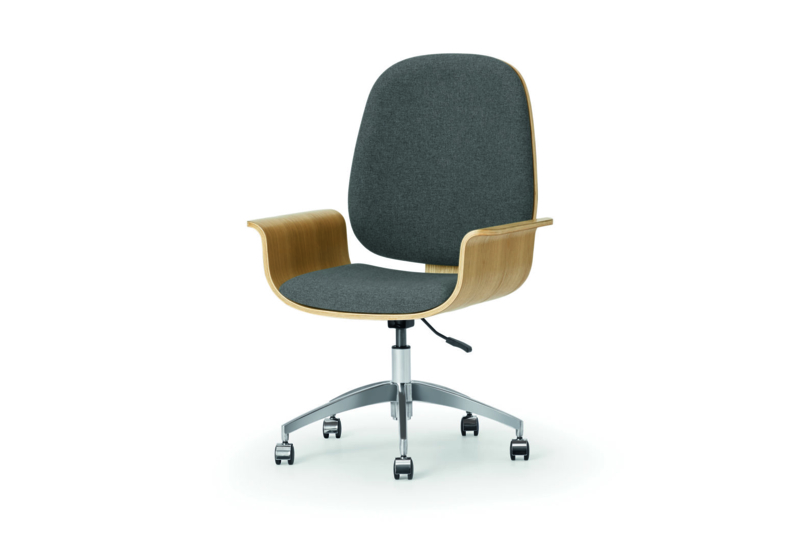Ergonomic Bentwood Task Chair Grey Upholstery Polished Metal Base
