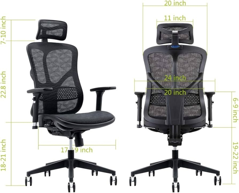 Ergonomic Office Chair Mesh Seat Adjustable Headrest Polished Base