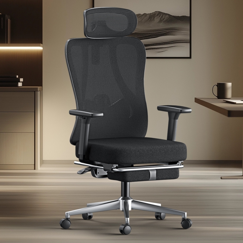 Ergonomic Office Chair Pull-out Footrest White Frame Mesh Back