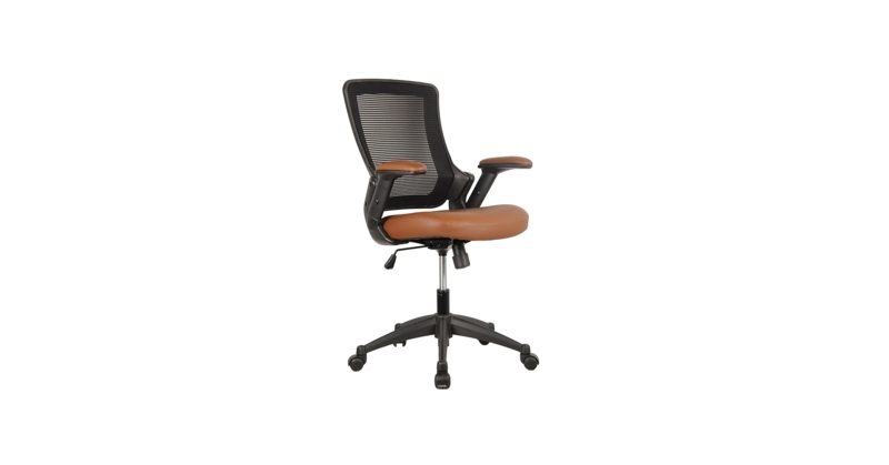 Ergonomic Office Chair White Frame Brown Mesh Flip-Up Arms