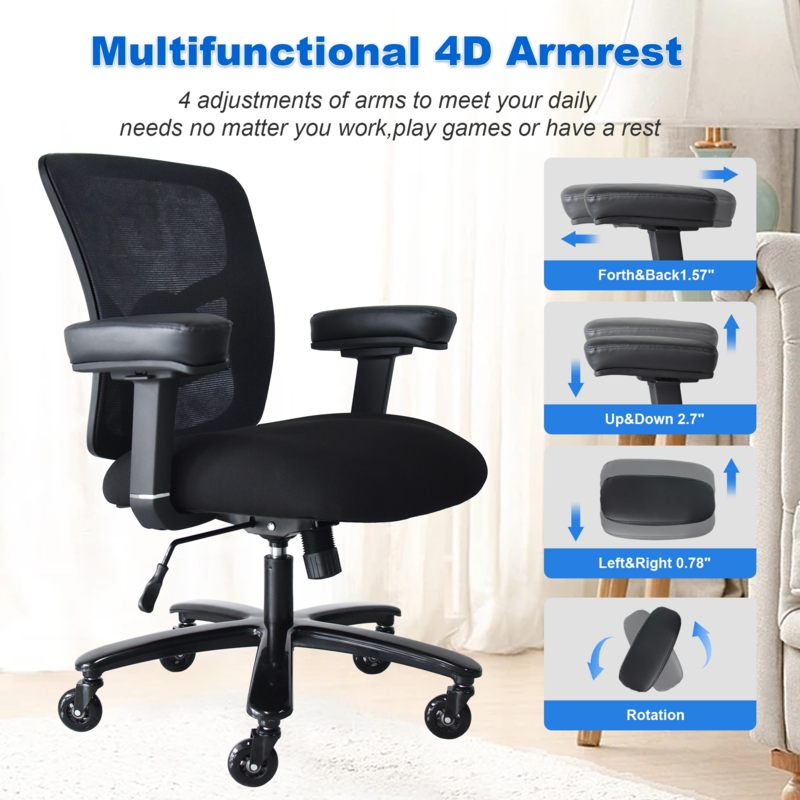 Ergonomic Office Chair with Polished Aluminum Star Base, Headrest