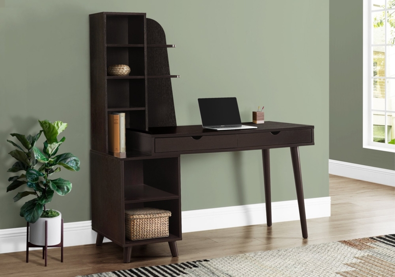Espresso Computer Desk with Integrated Bookcase and Drawers
