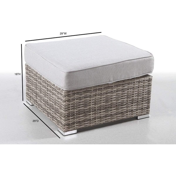 Espresso Wicker Outdoor Ottoman with Thick Gray Cushion for Modern Patio
