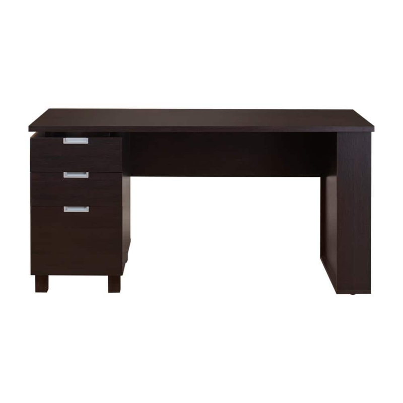 Espresso Writing Desk featuring Three Drawers and Block Legs