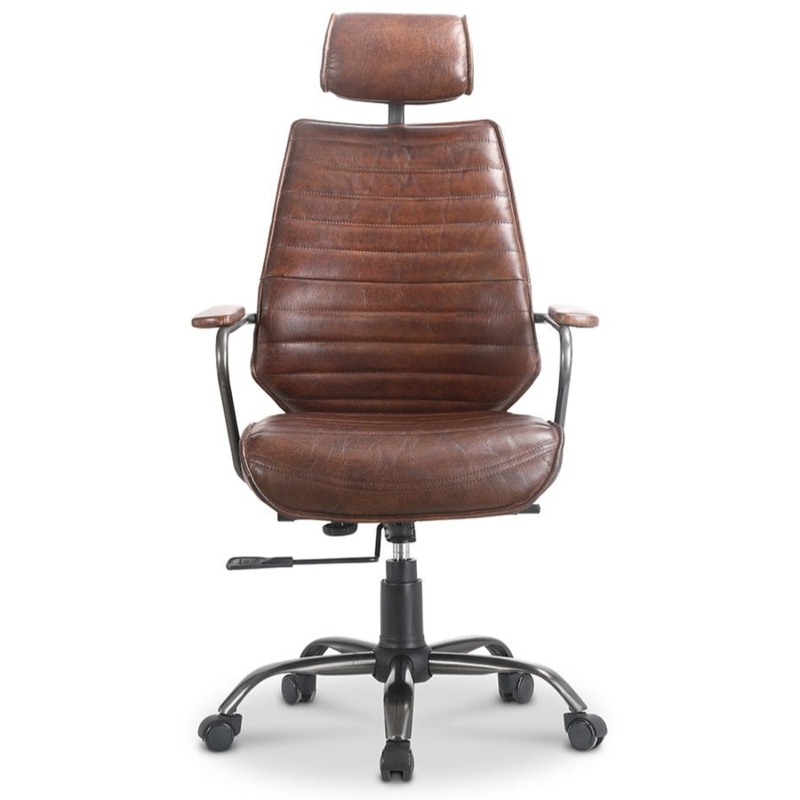 Executive Chair Antique Brown Channel Tufted Ribbed Industrial Home Office