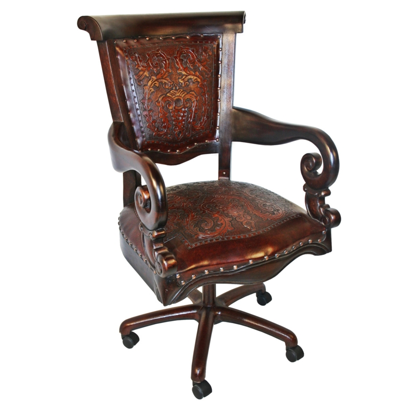 Executive Chair Antique Brown Mottled Bronze Nailhead Trim Rustic