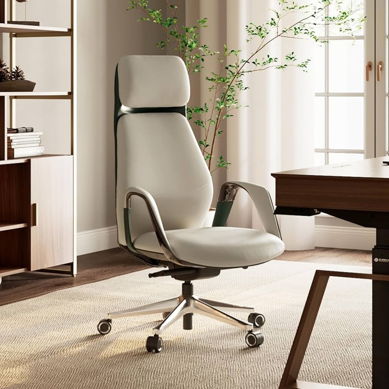 Executive Chair: Beige Segmented Cushion High Back Polished Base