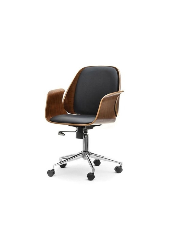 Executive Chair Bentwood Shell Black Leather Button Tufted Retro