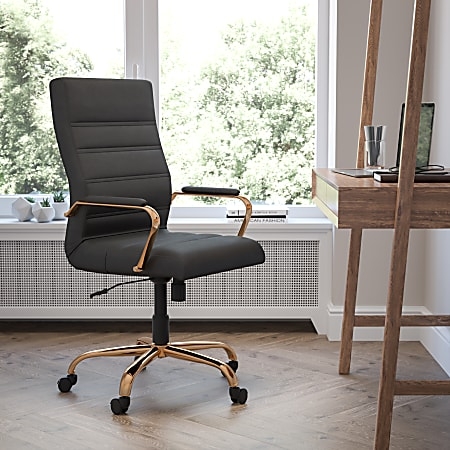 Executive Chair Black Channeled Stitching High-Back Luxurious