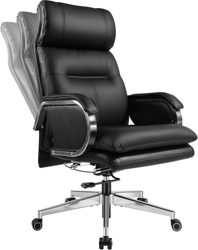 Executive Chair: Black Leather-Like with Horizontal Channel Stitching.
