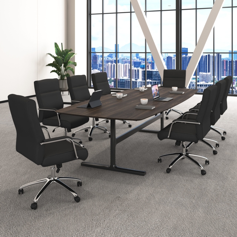 Executive Chair, Black Ribbed Upholstery with Polished Chrome Frame