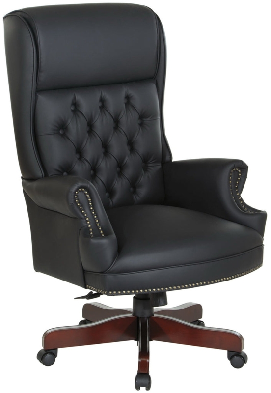 Executive Chair Button Tufting Brass Nailhead Trim Traditional Luxury Style