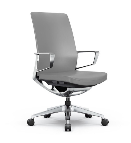 Executive Chair Charcoal Gray Leather Like Ribbed Back Polished Chrome