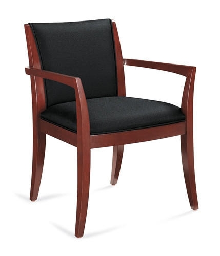 Executive Chair Curved Wood Frame Reddish Brown Finish Stationary