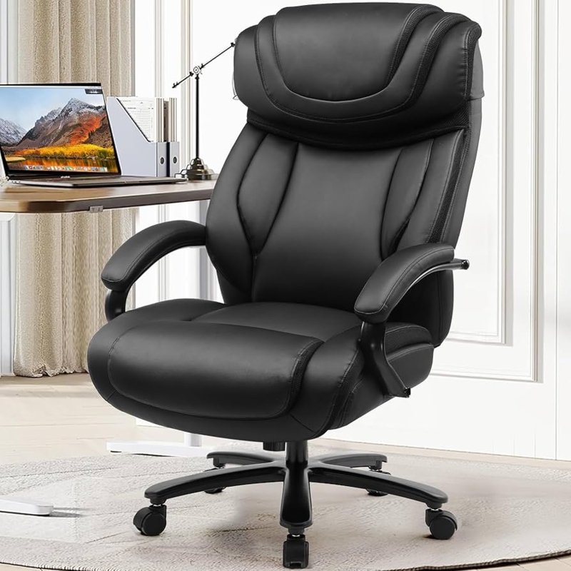 Executive Chair Diamond Stitched Brown Leather Like High Back