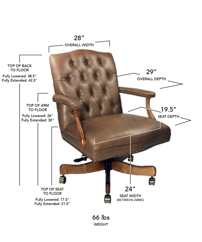 Executive Chair Dimension Drawing with Tufted Back, Traditional Style