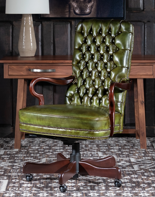 Executive Chair Forest Green Brass Nailhead Accents Traditional Style