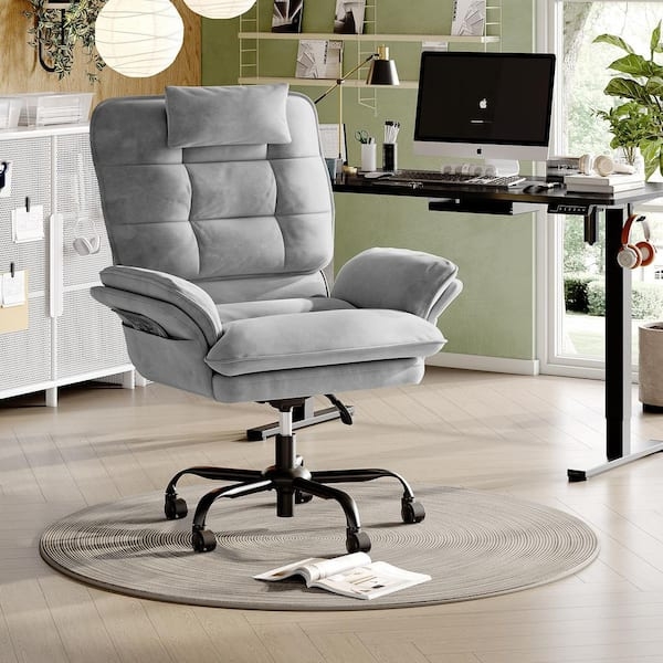 Executive Chair Grey Fabric Contoured High Back Polished Chrome