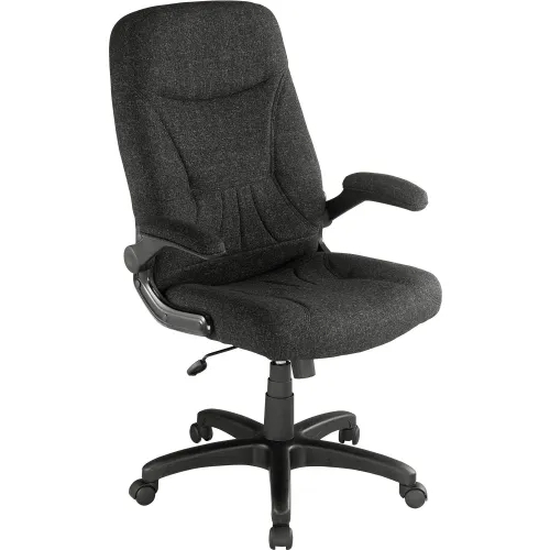 Executive Chair High Back Fixed Loop Arms Black Fabric Swivel Base
