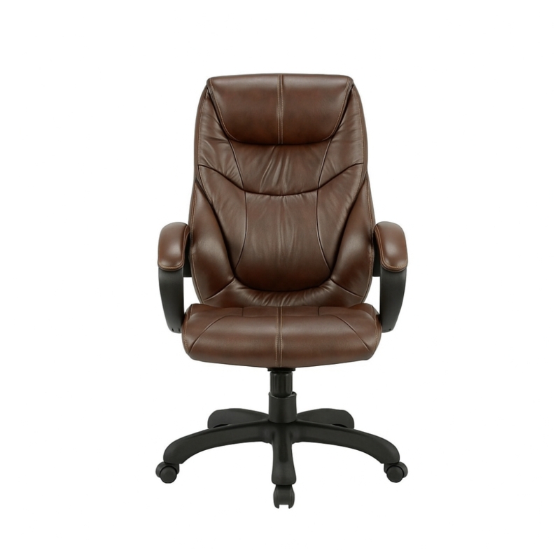 Executive Chair: Horizontal Stitching, Brown Leather-Like, Chrome Base.