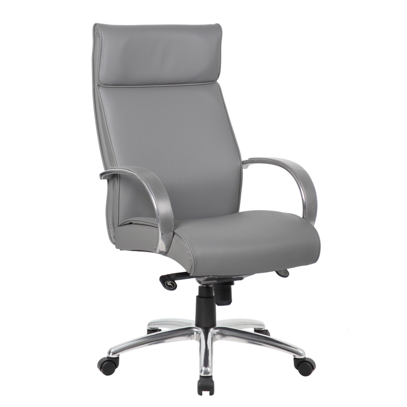 Executive Chair Light Gray Ribbed High-Back Polished Chrome Padded Arms