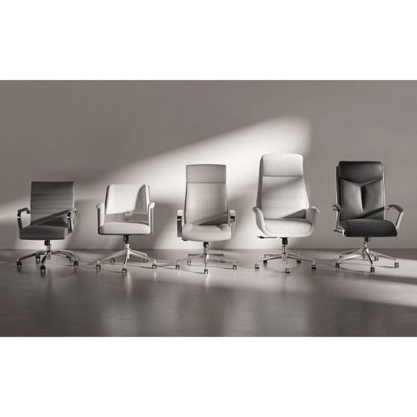 Executive Chair Light Sand Boucle Fabric Brushed Nickel Base
