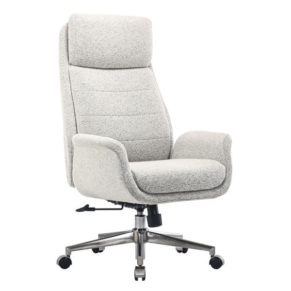 Executive Chair: Light Sand Boucle Fabric High Back Brushed Nickel