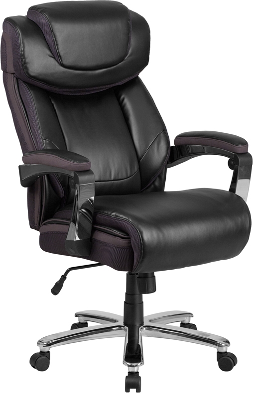 Executive Chair Mesh Accent Trim Leather Like Silver Base