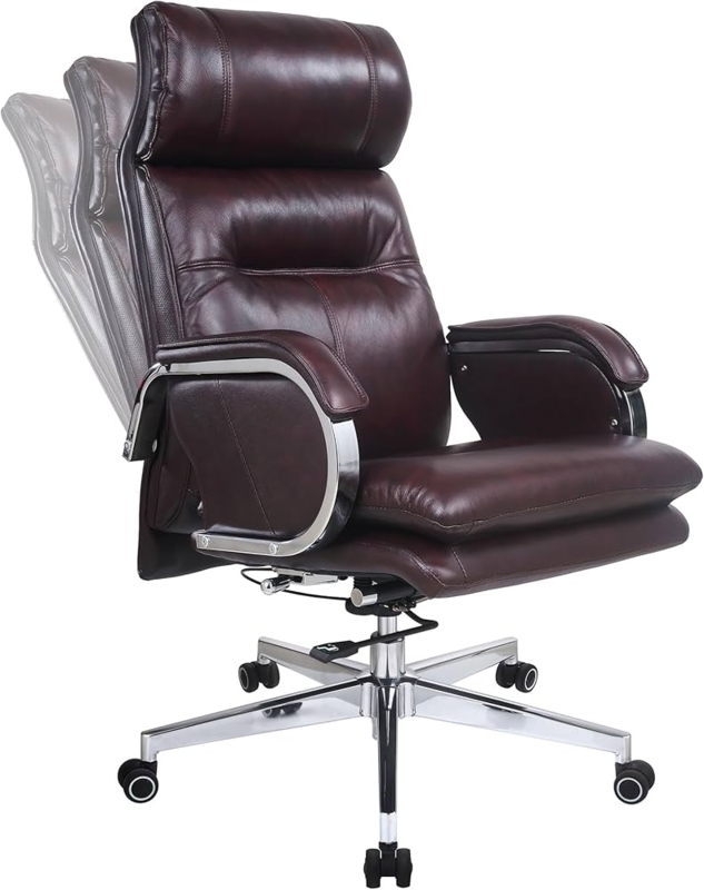 Executive Chair: Modern Professional Style, Brown Leather-Like Upholstery.