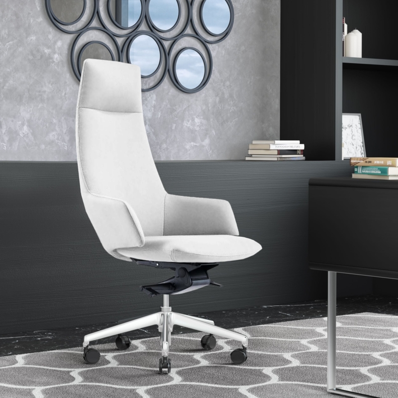 Executive Chair: Modern White High Back Sleek Integrated Armrests