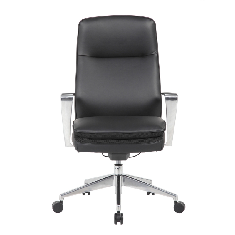 Executive Chair Polished Aluminum Arms Horizontal Ribbing Leather Like
