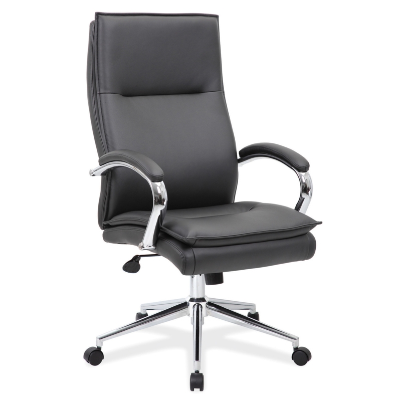 Executive Chair Ribbed Back Polished Chrome Frame Leather Like Black