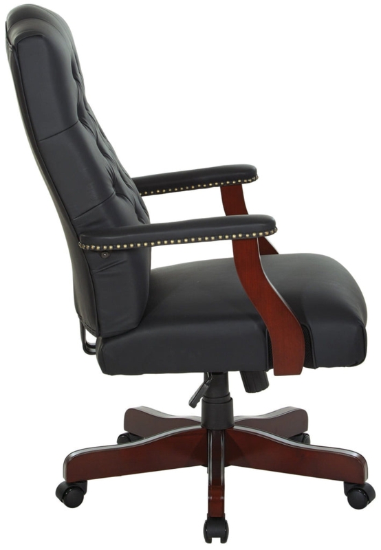 Executive Chair Traditional Button Tufted Wood Base