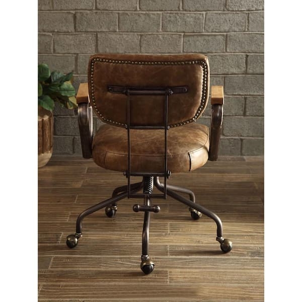 Executive Chair Whiskey Brown Channeled Leather Chrome Swivel