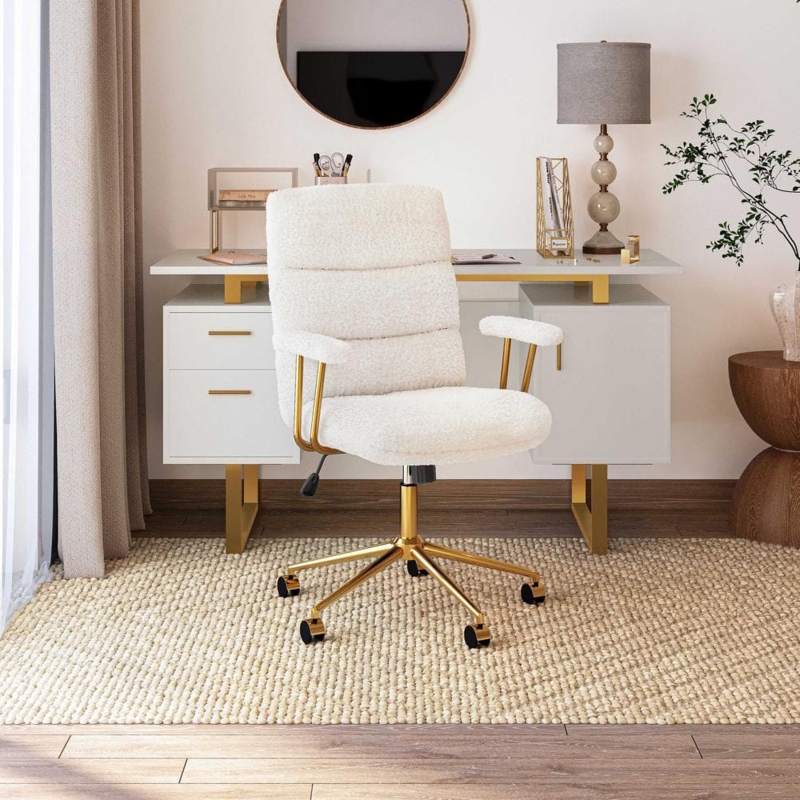 Executive Chair White Boucle High-Back Ergonomic Chic Style