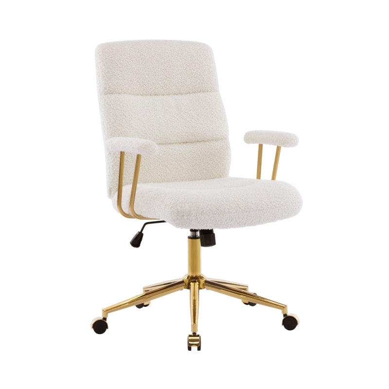 Executive Chair White Boucle Texture Curved Barrel Back Chic