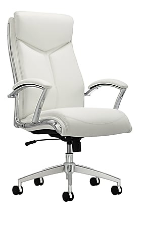 Executive Chair White Faux Leather Ribbed High-Back Polished Chrome Base