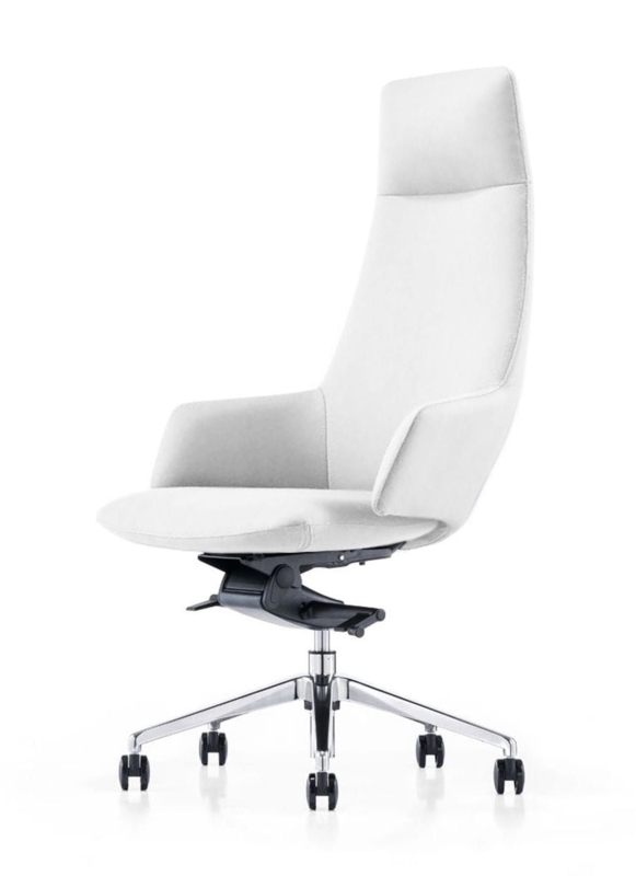 Executive Chair: White Horizontal Ribbed Stitching Polished Chrome