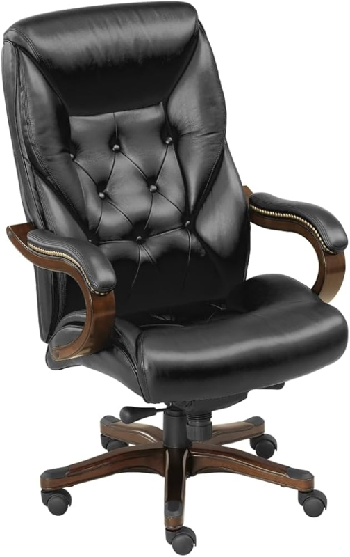 Executive Chair with Mahogany Toned Frame and Button Tufted Backrest
