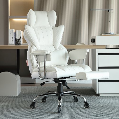 Executive Chair with Retractable Footrest & Polished Chrome Base Design