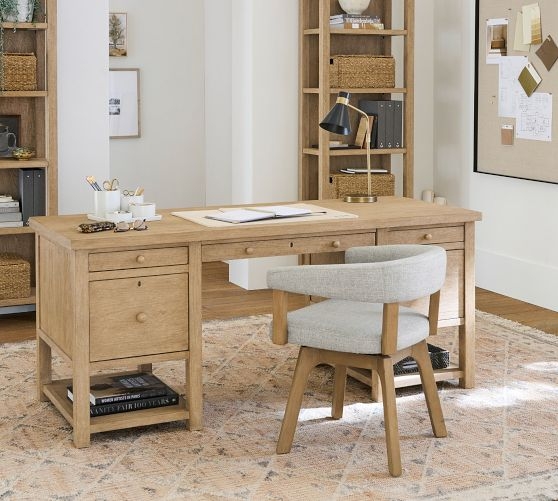 Executive Desk 70 Inch Double Pedestal Wood Toned Matte Finish