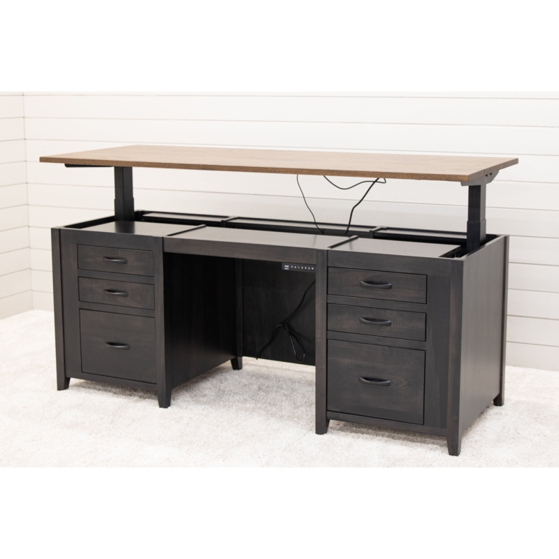 Executive Desk Adjustable Height Two Tone Finish Storage Drawers