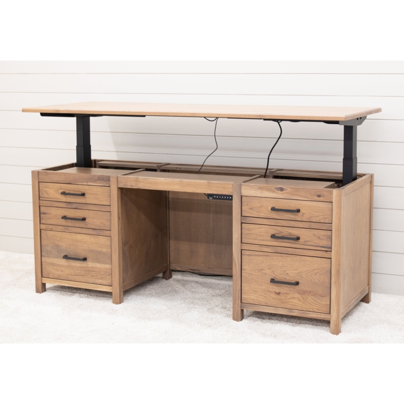 Executive Desk Adjustable Height Warm Wood with Pedestal Drawers