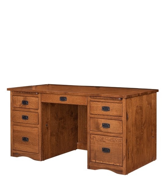 Executive Desk Amish Traditional Raised Panels Cup Pulls Satin Finish