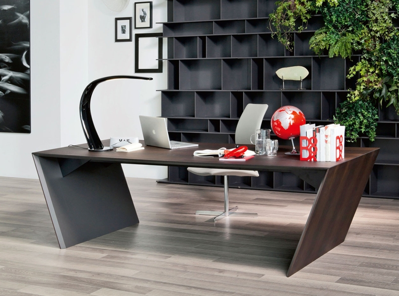 Executive Desk Angular Silhouette and Geometric Base
