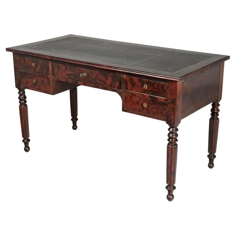 Executive Desk Antique Style Pedestal Base Inlaid Top French Design