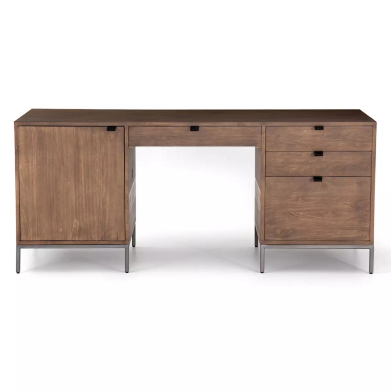 Executive Desk Auburn Finish Recessed Pulls Pedestal Base Storage