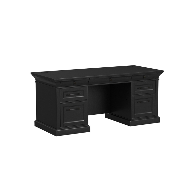 Executive Desk Black Finish Traditional Recessed Panels